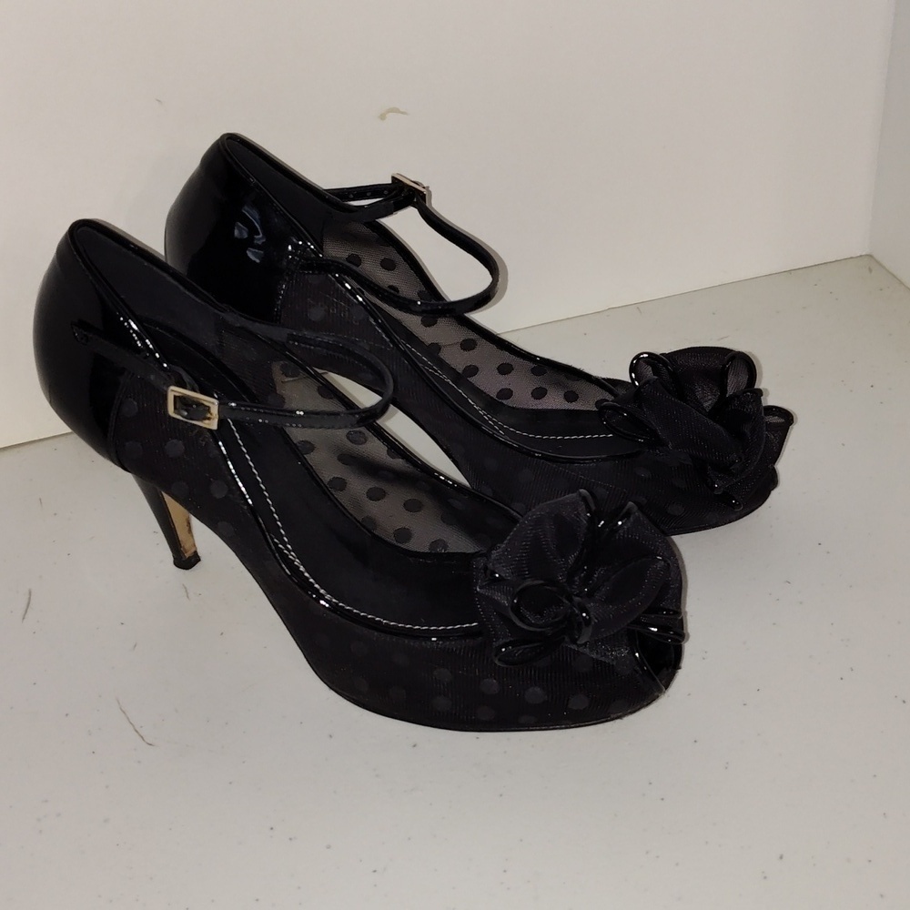 Kate Spade Didi Mesh Polka Dot PeepToe Size 9 black